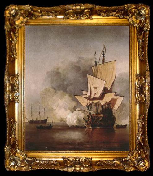 framed  VELDE, Willem van de, the Younger The Cannon Shot (mk08), ta009-2